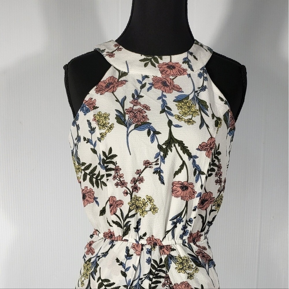 Trixxi Shorts Romper With Dress Tail Floral Print Sleeveless Dress, Halter Neck - Picture 7 of 12